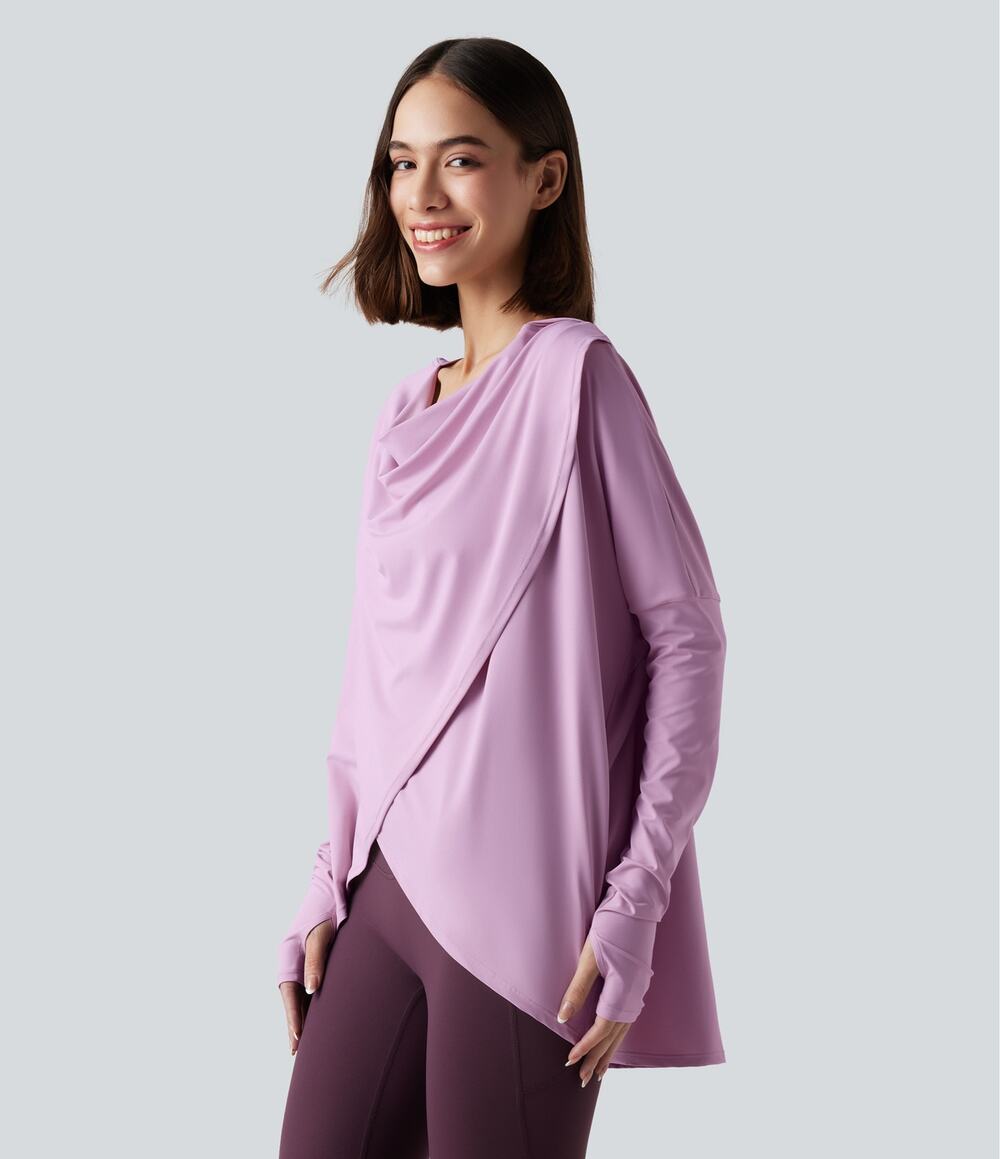 Halara Hooded Cowl Neck Long Sleeve Yoga Sports Top Orchid Purple Large NEW